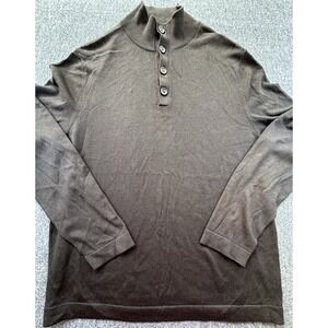 Banana Republic Sweater Mens Lg Brown Mock Neck Silk Cashmere Quarter Button Up‎